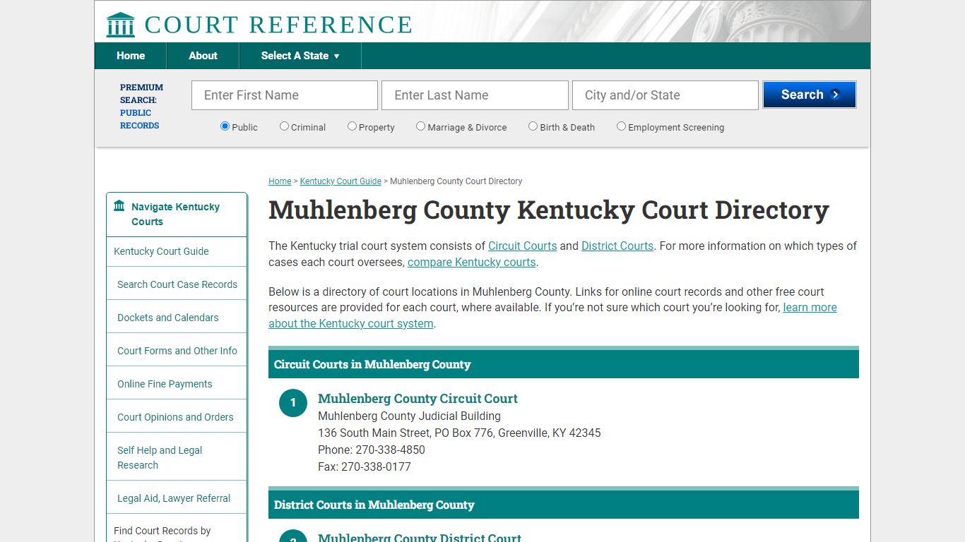 Muhlenberg County Kentucky Court Directory ...